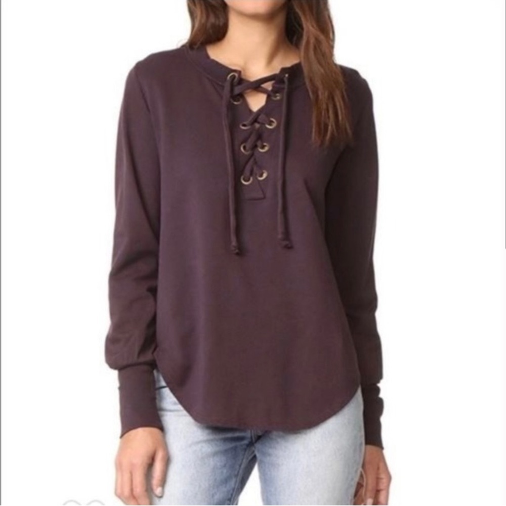 Young Fabulous & Broke Noelle Lace-Up Sweatshirt Medium Deep Purple Modal Blend